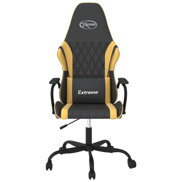 vidaXL Silla gaming de masaje cuero sintético negro y dorado