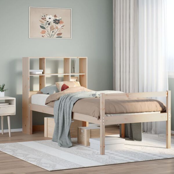 vidaXL Cama con estanter&iacute;a sin colch&oacute;n madera maciza de pino 90x190 cm