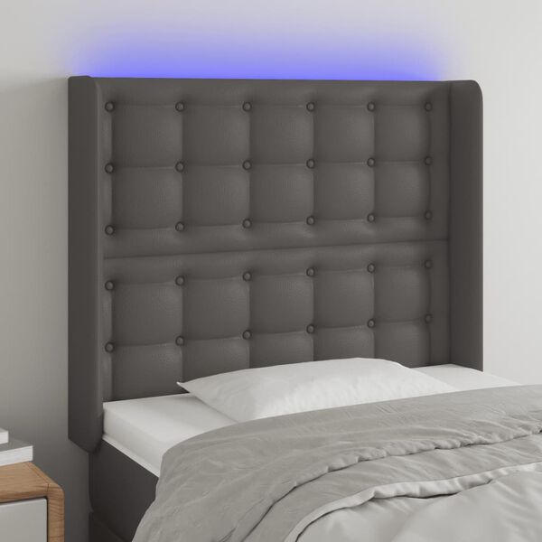 vidaXL Cabecero con LED cuero sint&eacute;tico gris 93x16x118/128cm