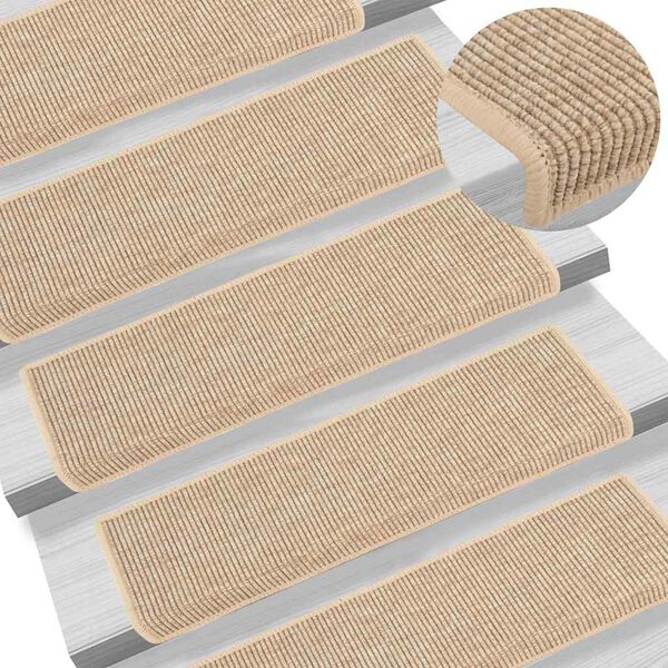 vidaXL Alfombrillas para escaleras 15 unidades 65x21x4 cm Beige claro Borde rectangular