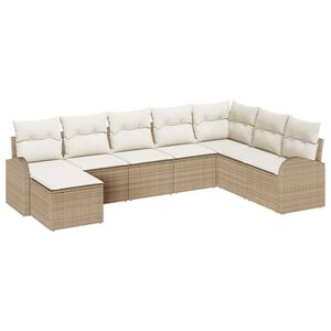 vidaXL Juego de Sof&aacute; con coj&iacute;n 8 pcs Beige y rat&aacute;n sint&eacute;tico
