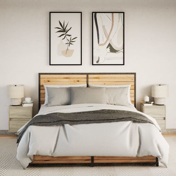 vidaXL Mesitas de noche de pared con luces LED 2 unidades roble Sonoma