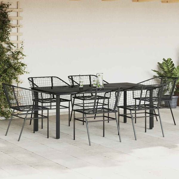 vidaXL Juego de comedor jard&iacute;n 7 piezas rat&aacute;n sint&eacute;tico negro