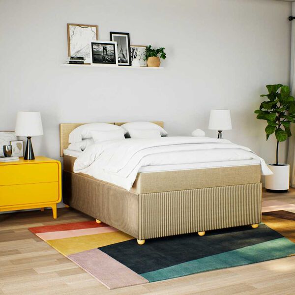vidaXL Cama box spring con colch&oacute;n tela color crema 140x200 cm