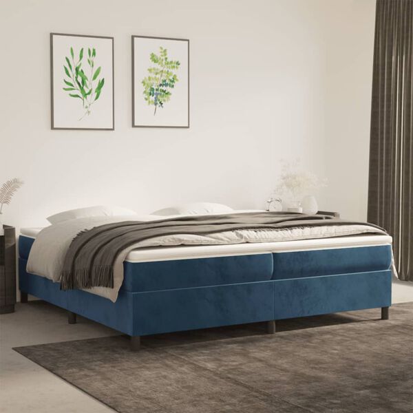 vidaXL Cama box spring con colch&oacute;n terciopelo azul oscuro 200x200 cm