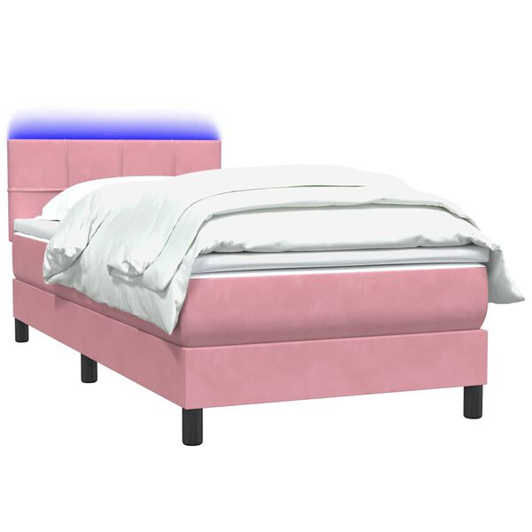 vidaXL Cama box spring con colch&oacute;n y LED terciopelo rosa 100x220 cm