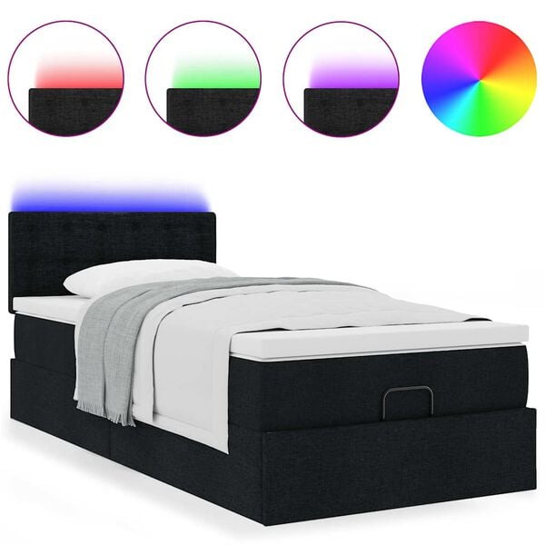 vidaXL Cama otomana con colch&oacute;n y luces LED tela negra 80x200cm
