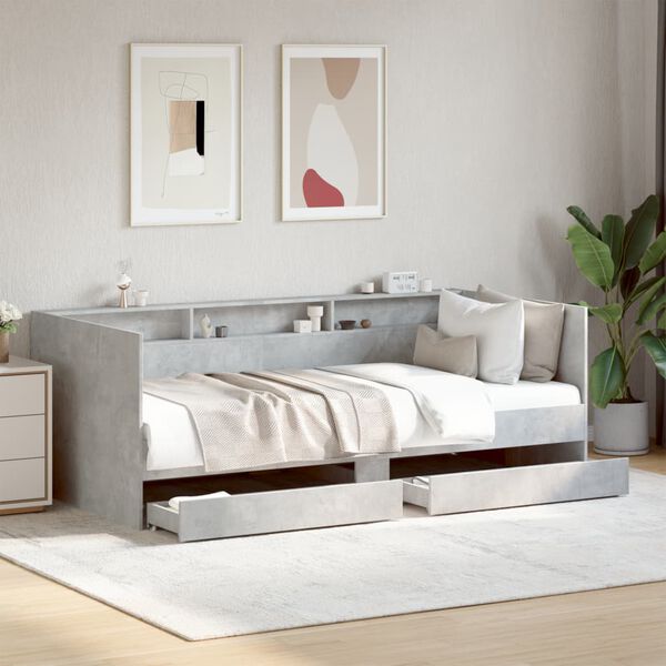 vidaXL Sof&aacute; cama con cajones sin colch&oacute;n gris hormig&oacute;n 75x190 cm
