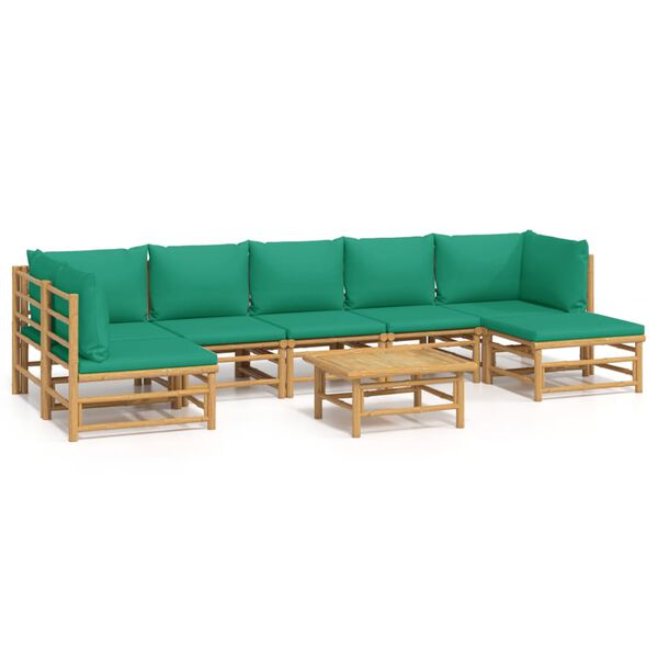 vidaXL Set de muebles de jardín 8 piezas bambú con cojines verde