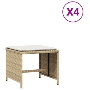 vidaXL Taburetes jard&iacute;n con cojines 4 uds rat&aacute;n PE beige 40x40x35 cm