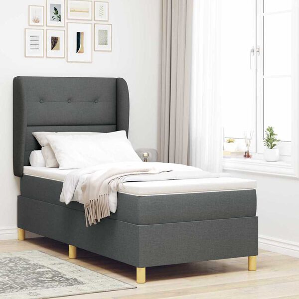 vidaXL Cama con Somier y Colch&oacute;n Gris Oscuro 90x190 cm de Tela tela