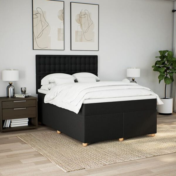 vidaXL Cama box spring con colch&oacute;n tela negro 140x200 cm