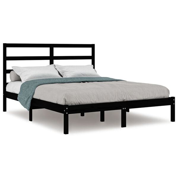 vidaXL Estructura de cama de madera maciza de pino negra 140x190 cm