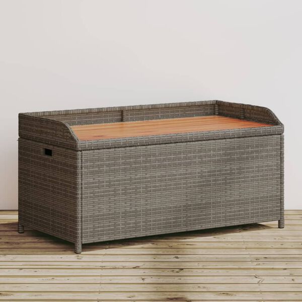 vidaXL Banco con almacenaje madera acacia ratán PE gris 100x50x52 cm