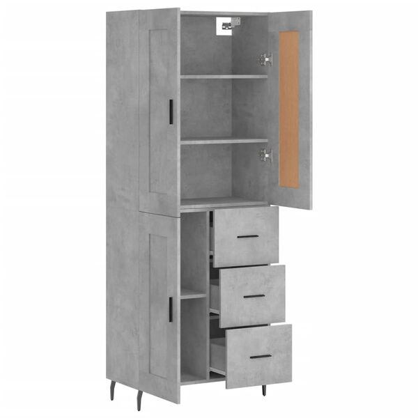 vidaXL Aparador alto madera contrachapada gris hormigón 69,5x34x180 cm