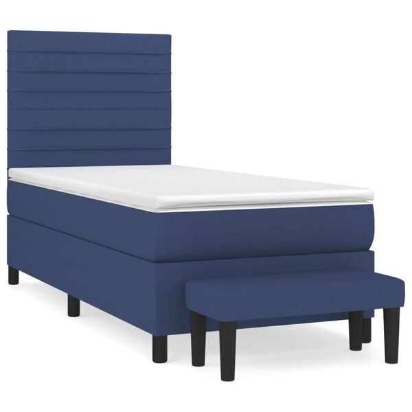 vidaXL Cama box spring con colch&oacute;n tela azul 90x200 cm