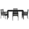 vidaXL Conjunto de Comedor de Jard&iacute;n 5 pcs Negro rat&aacute;n sint&eacute;tico