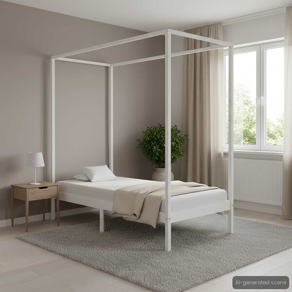 vidaXL Cama con dosel sin colch&oacute;n madera maciza blanco 90x200 cm