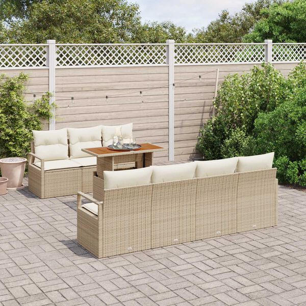 vidaXL Conjunto de sof&aacute; de jard&iacute;n con coj&iacute;n Manual 8 pcs Beige y Crema