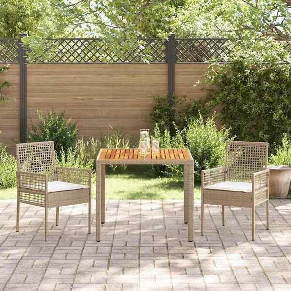 vidaXL Conjunto de Comedor de Jard&iacute;n 3 pcs Beige rat&aacute;n sint&eacute;tico