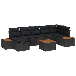 vidaXL Conjunto de sof&aacute; de jard&iacute;n 8 uds. Negro rat&aacute;n sint&eacute;tico