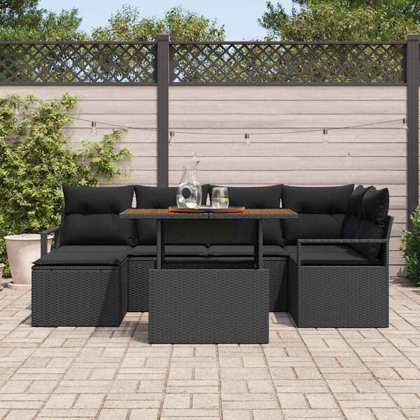 vidaXL Conjunto de Comedor de Jard&iacute;n con coj&iacute;n 7 pcs Negro y Marr&oacute;n