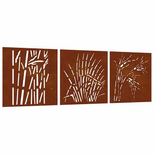 vidaXL Adorno pared jard&iacute;n 3 uds acero corten dise&ntilde;o hierba 55x55 cm