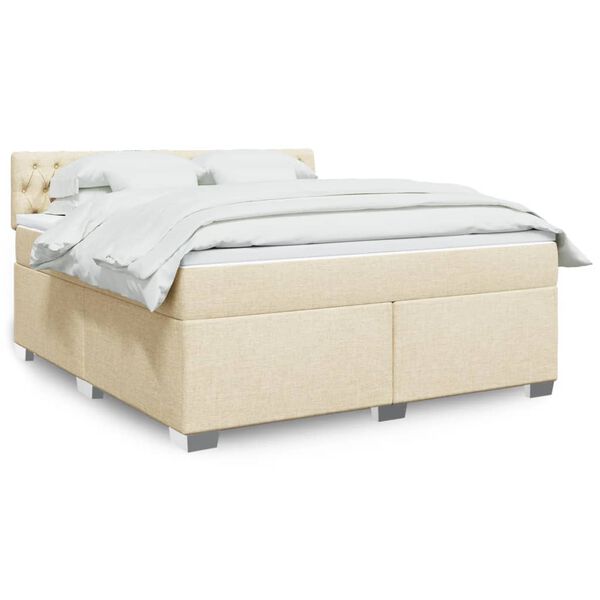 vidaXL Cama box spring con colch&oacute;n tela color crema 180x200 cm