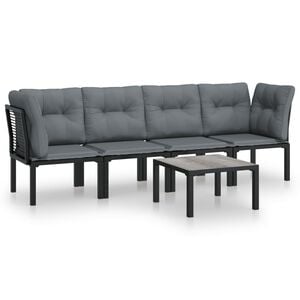 vidaXL Juego de muebles de jard&iacute;n 5 pzas rat&aacute;n sint&eacute;tico negro y gris