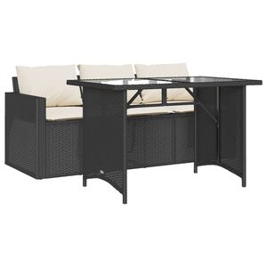vidaXL Set comedor de jard&iacute;n 2 pzas con cojines rat&aacute;n sint&eacute;tico negro