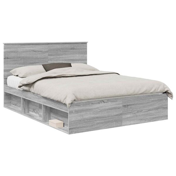 vidaXL Estructura de cama con cabecera Gris Sonoma 150 x 200 cm