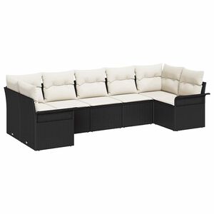 vidaXL Conjunto de sof&aacute; de jard&iacute;n 7 pcs Negro Polirat&aacute;n