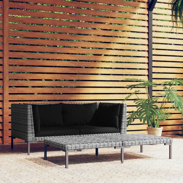 vidaXL Muebles jardín 3 pzas ratán sintético semicircular gris oscuro