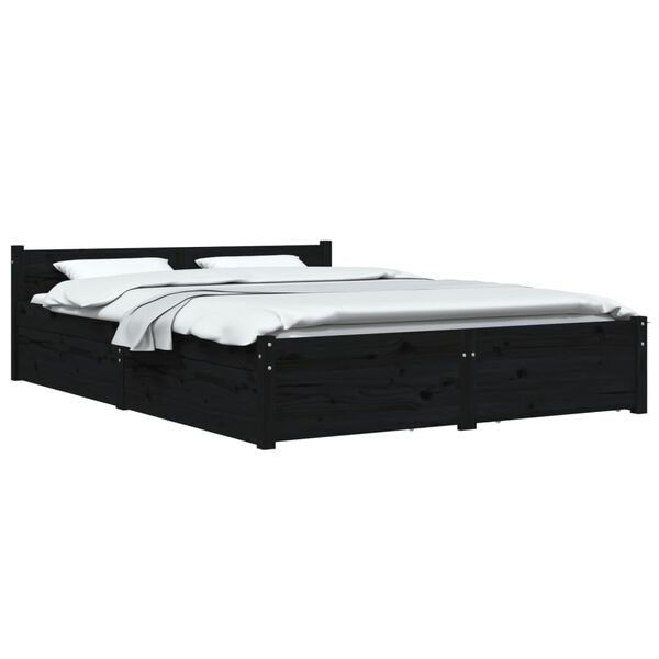 vidaXL Estructura de cama con cajones doble negro 135x190 cm