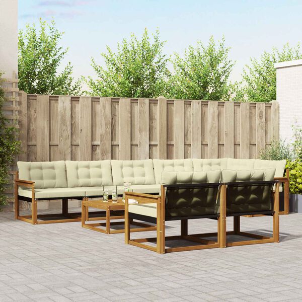 vidaXL Conjunto de sof&aacute;s de exterior con coj&iacute;n 9 pcs Natural y Crema