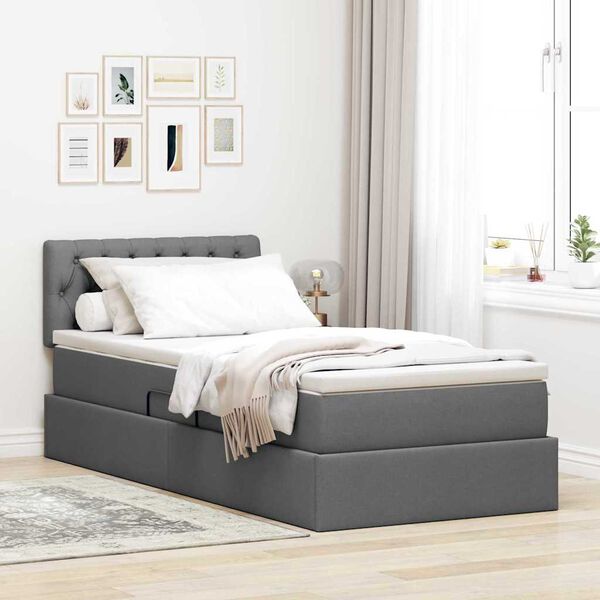 vidaXL Cama con almacenamiento y colch&oacute;n Gris oscuro 90 x 190 cm
