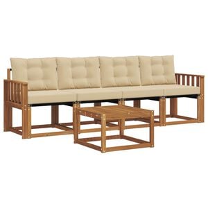 vidaXL Conjunto de sof&aacute;s de exterior con coj&iacute;n 5 pcs Natural y Beige