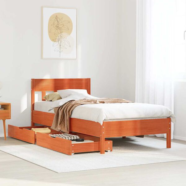 vidaXL Estructura de cama sin colch&oacute;n madera maciza marr&oacute;n 90x190 cm