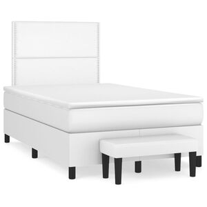 vidaXL Cama box spring con colch&oacute;n cuero sint&eacute;tico blanco 120x200 cm