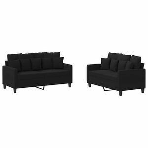vidaXL Juego de sof&aacute;s con cojines 2 piezas tela negro
