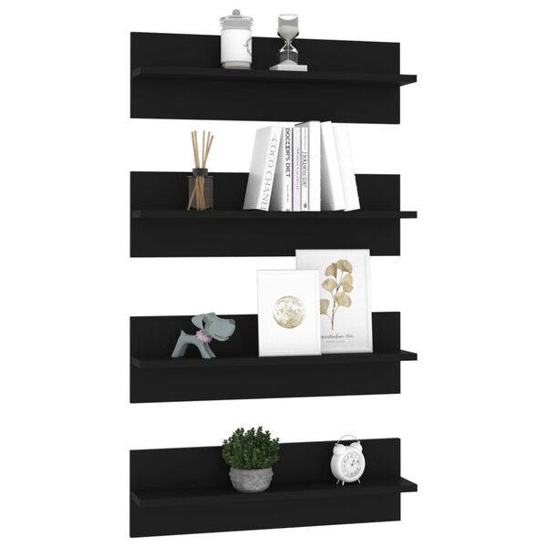 vidaXL Estante de pared 4 uds madera contrachapada negro 60x11,5x18 cm