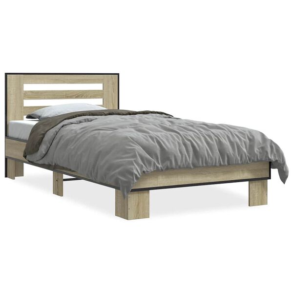 vidaXL Estructura cama madera ingenier&iacute;a metal roble Sonoma 75x190 cm