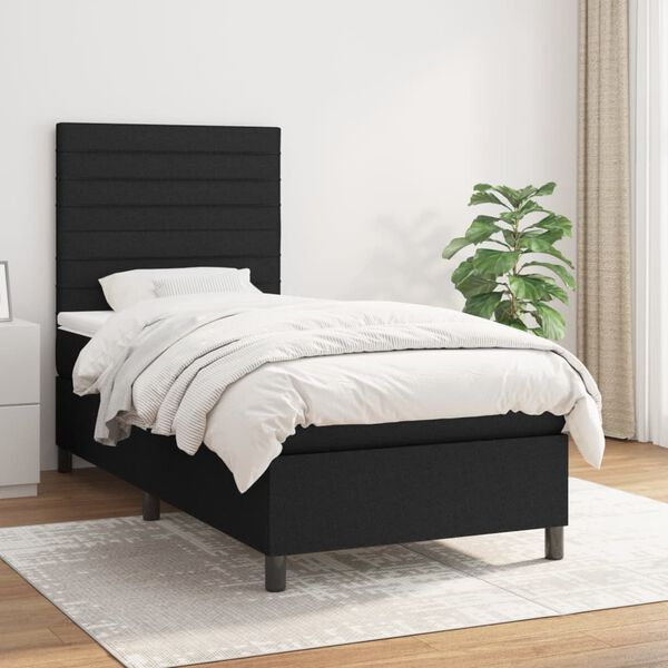 vidaXL Cama box spring con colch&oacute;n tela negro 90x190 cm
