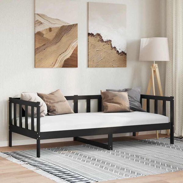 vidaXL Sofá cama sin colchón madera maciza de pino negro 90x200 cm