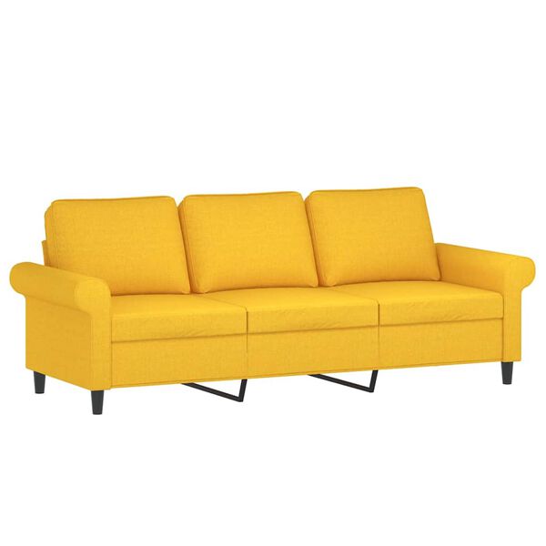 vidaXL Sof&aacute; 3 plazas con almohadas y cojines tela amarillo claro 180cm