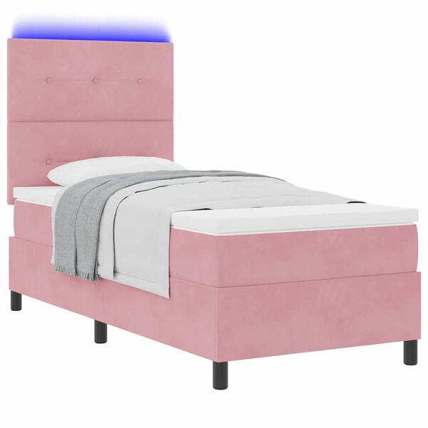 vidaXL Cama Box Spring LED con colch&oacute;n Rosa 80 x 200 cm tela