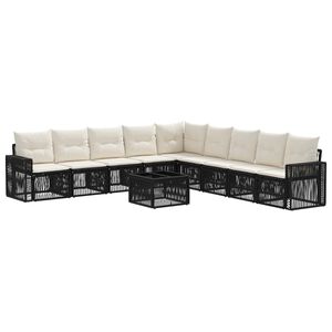 vidaXL Conjunto de sof&aacute;s de jard&iacute;n 10 uds. Negro y Blanco Crema