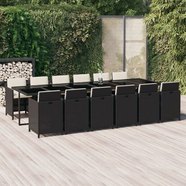 vidaXL Set comedor de jard&iacute;n 13 pzas con cojines rat&aacute;n sint&eacute;tico negro