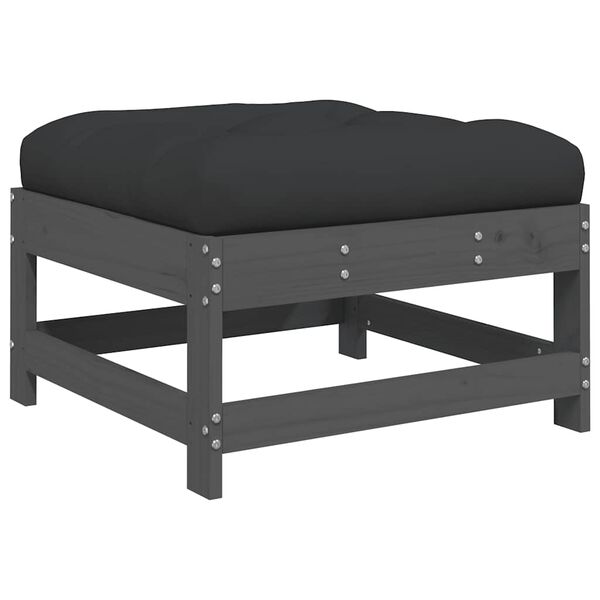 vidaXL Taburetes de jard&iacute;n con cojines 2 uds madera maciza pino gris