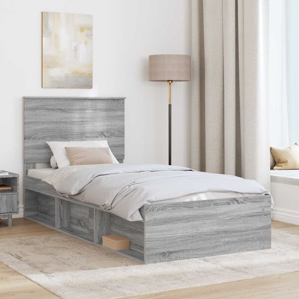 vidaXL Estructura de cama con cabecera Gris Sonoma 90 x 200 cm